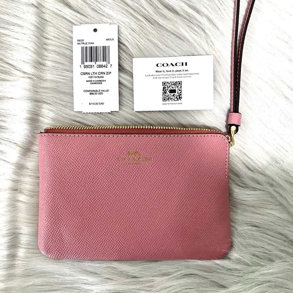 NWT COACH DUSTY MAUVE CROSSGRAIN CORNER ZIP LEATHER WRISTLET - Picture 4 of 6